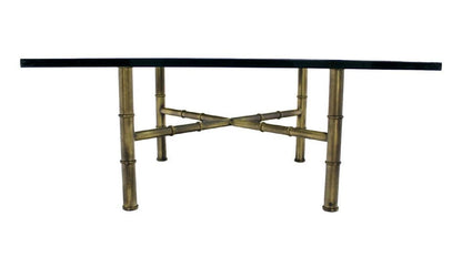 Mid Century Modern X Base Brass Faux Bamboo Square Glass Top Coffee Table MINT!