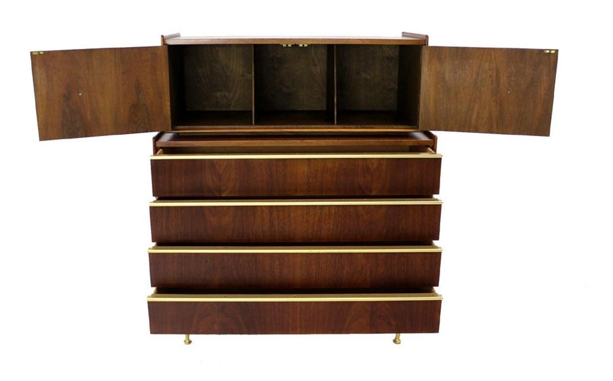 Edmond Spence Walnut  Brass Two Part High Gentleman's Chest Dresser Cabinet MINT