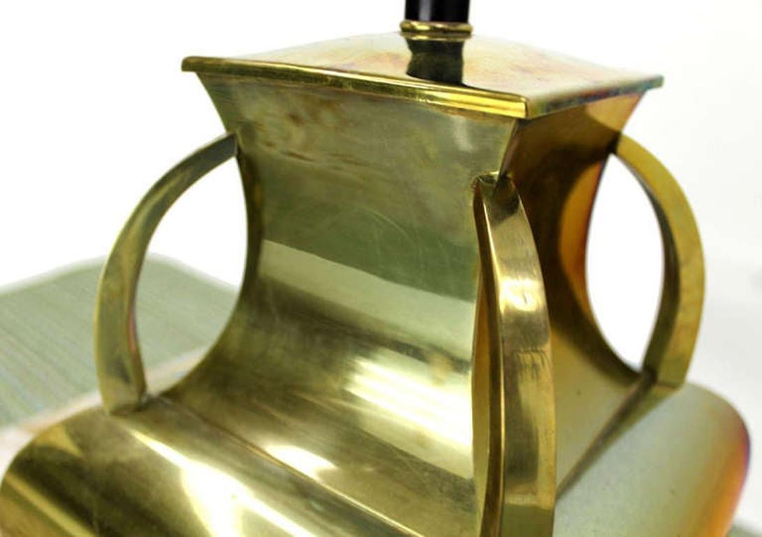 Mid Century Modern Polished Brass 4 Handles Square Jug Shape Table Lamp MINT!