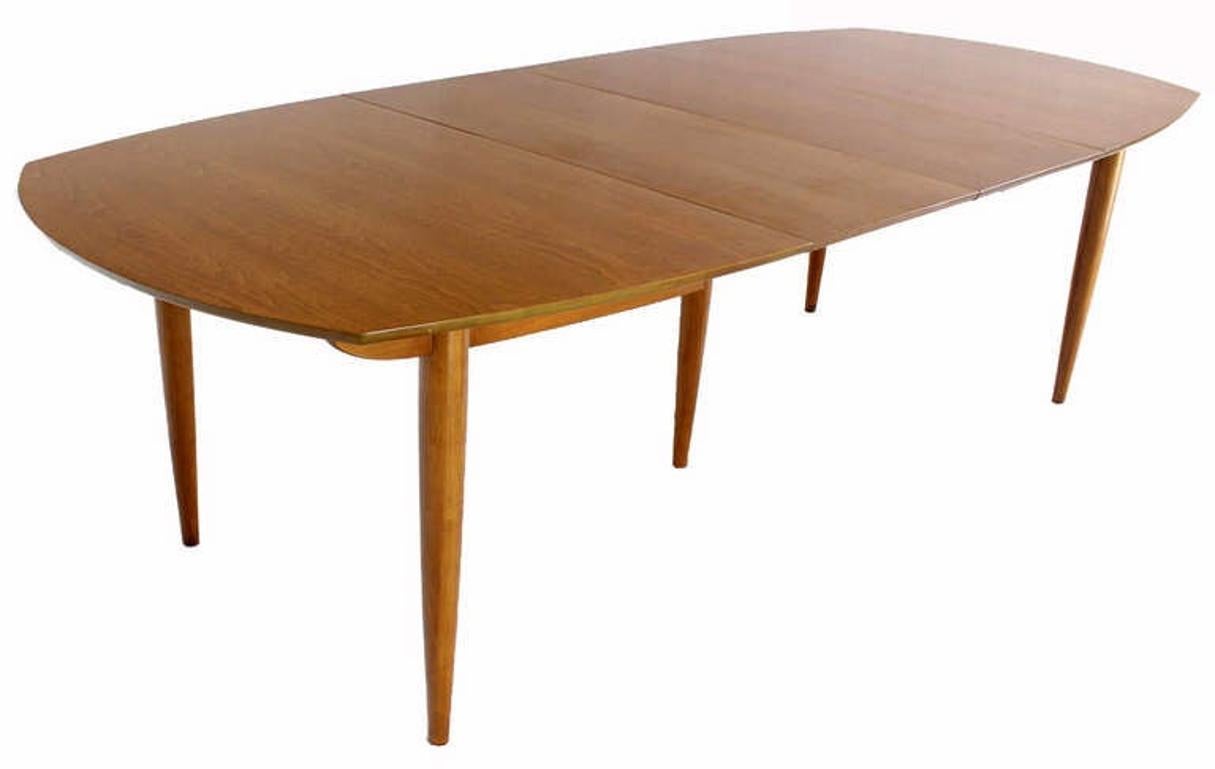 John Stuart Light Walnut Boat Shape Walnut Dining Table Tapered Leg Two Leaves