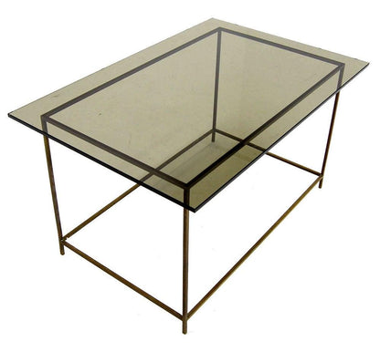 Thin Solid Brass Base Mid-Century Modern Glass Top Table