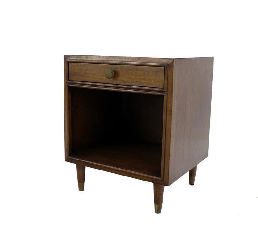 Pair Johnson One Drawer Espresso Mid Century Modern Walnut Night Stand End Table