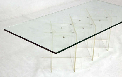 Mid-Century Modern Long Rectangular Lucite Base Glass Top Coffee Table MINT!