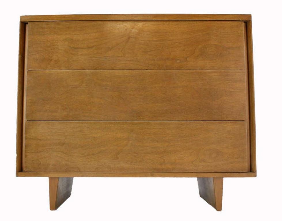 Mid-Century Modern Walnut Bachelor Three-Drawer Chest or Dresser MINT