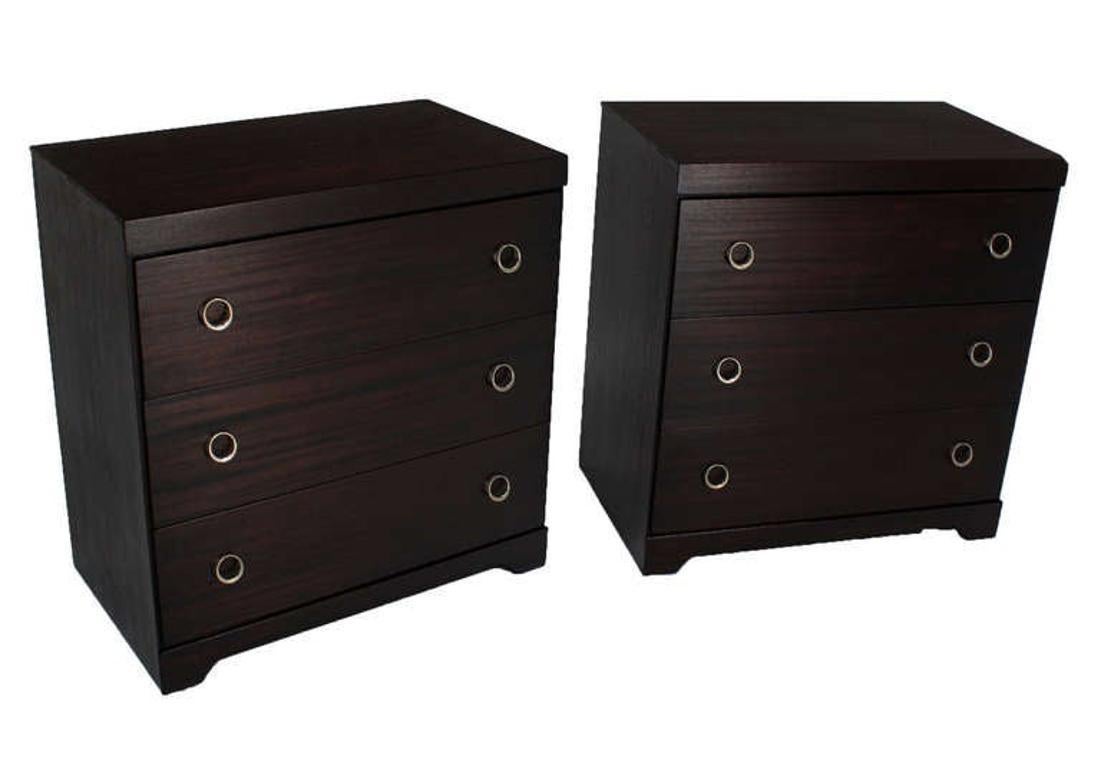 Pair Ebonized Mahogany Mid Century Modern Deco Style Bachelor Chest Dresser MINT