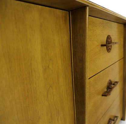 Mid Century Modern Double Door Olive Sideboard Credenza Large Brass Pulls MINT!