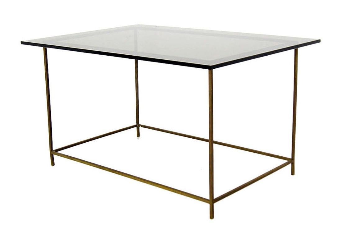 Thin Solid Brass Base Mid-Century Modern Glass Top Table