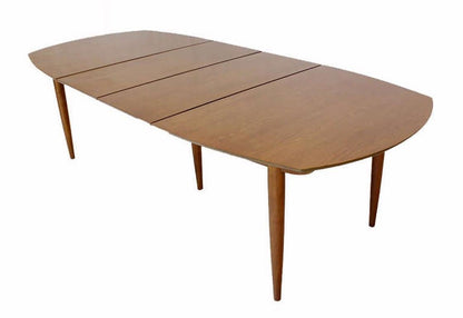 John Stuart Light Walnut Boat Shape Walnut Dining Table Tapered Leg Two Leaves