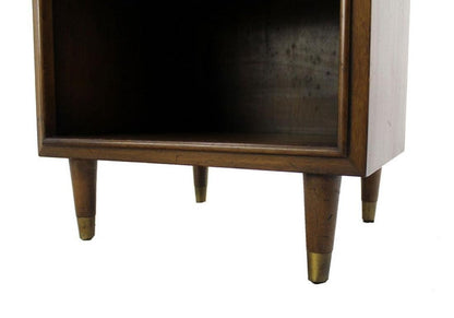 Pair Johnson One Drawer Espresso Mid Century Modern Walnut Night Stand End Table