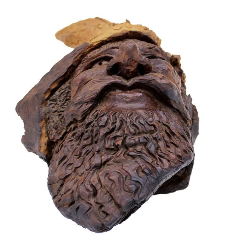 Very Fine Detailed Burl Wood Carving of an Elf or Gnome Face Wall Sculpture MINT