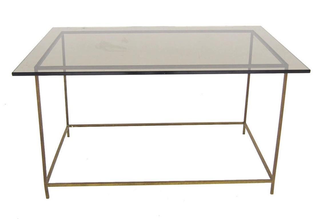 Thin Solid Brass Base Mid-Century Modern Glass Top Table