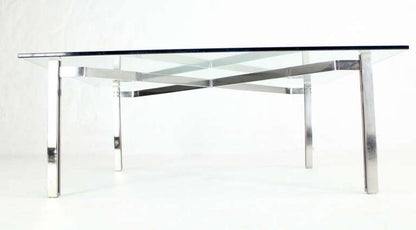 Mid-Century Modern Solid Chrome and Glass-Top Coffee Table style of Kjaerholm