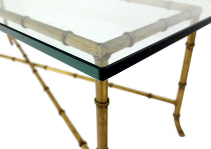 X Base Rectangular Mid Century Modern Gilt Faux Bamboo Glass Top Coffee Table