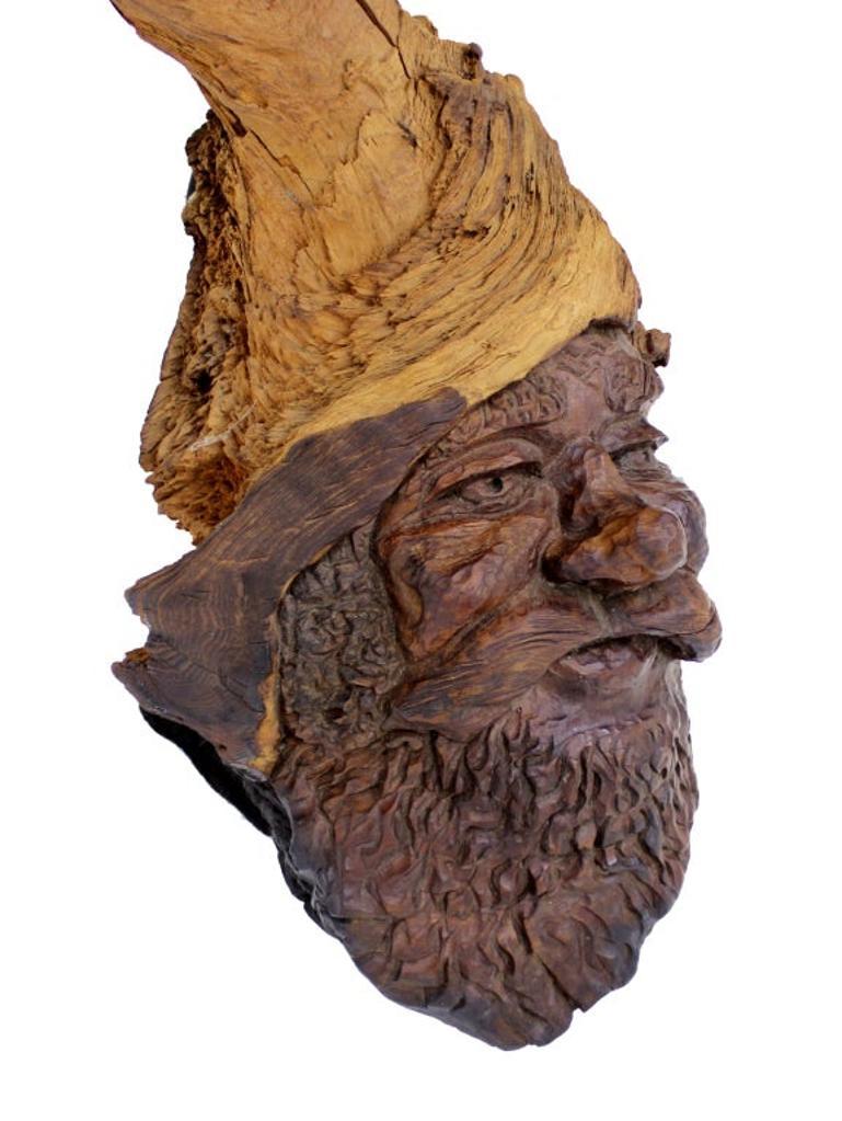 Very Fine Detailed Burl Wood Carving of an Elf or Gnome Face Wall Sculpture MINT