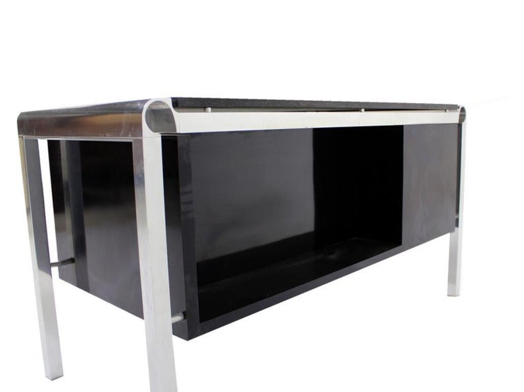 Pace Collection Mid Century Italian Modern Thick Black Marble Granite Top Desk