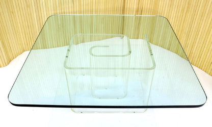 Lucite Snail Base Square 3/4" Thick Glass Top Coffee Table Mid Century Modern