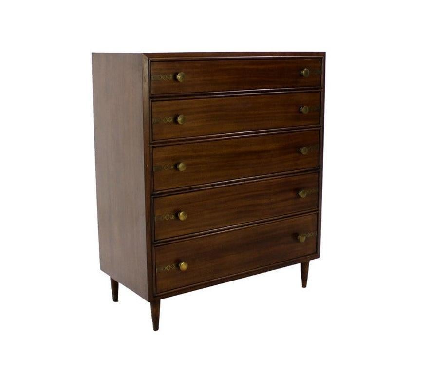 Johnson John Stuart Mid Century Modern Walnut High Chest Dresser Brass Pull MINT