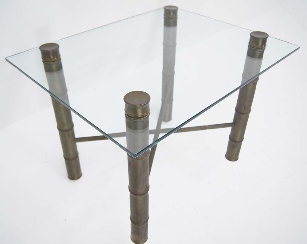 Faux Bamboo Brass X Base Square Glass Top Coffee Table Mid Century Modern