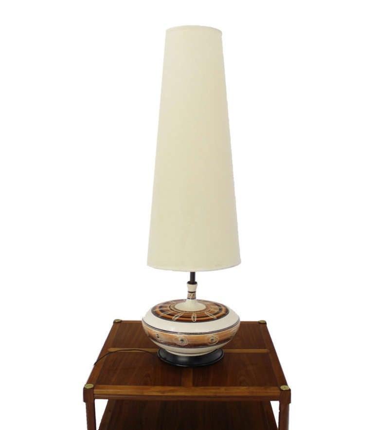 Large 53" Tall Round Porcelain Pottery Base Mid-Century Modern Table Lamp MINT!