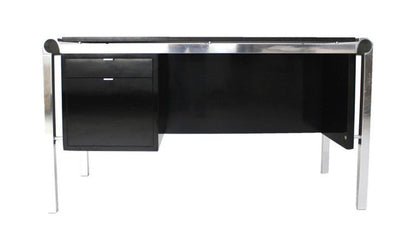 Pace Collection Mid Century Italian Modern Thick Black Marble Granite Top Desk