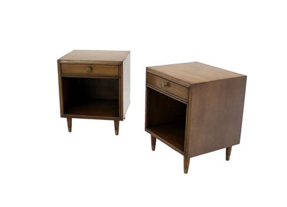 Pair Johnson One Drawer Espresso Mid Century Modern Walnut Night Stand End Table