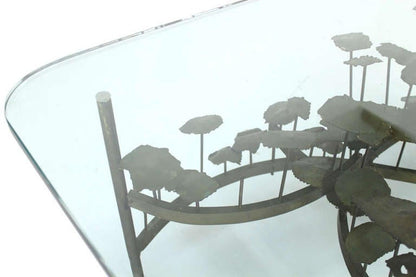 Silas Seandel Mid Century Modern Brass Base Glass Top Brutalist Coffee Table