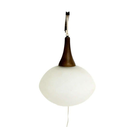 Walnut Frosted Glass Danish Mid-Century Modern Wall Hanging Light Fixture Scones