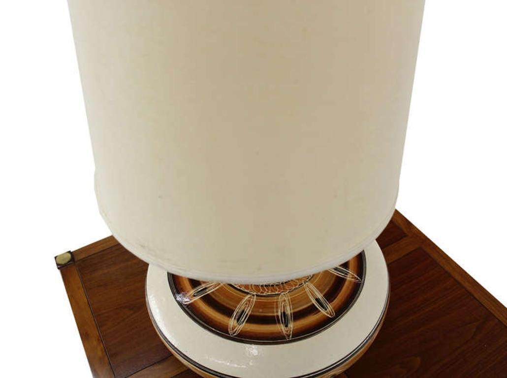 Large 53" Tall Round Porcelain Pottery Base Mid-Century Modern Table Lamp MINT!