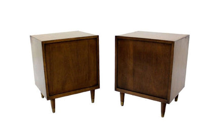 Pair Johnson One Drawer Espresso Mid Century Modern Walnut Night Stand End Table