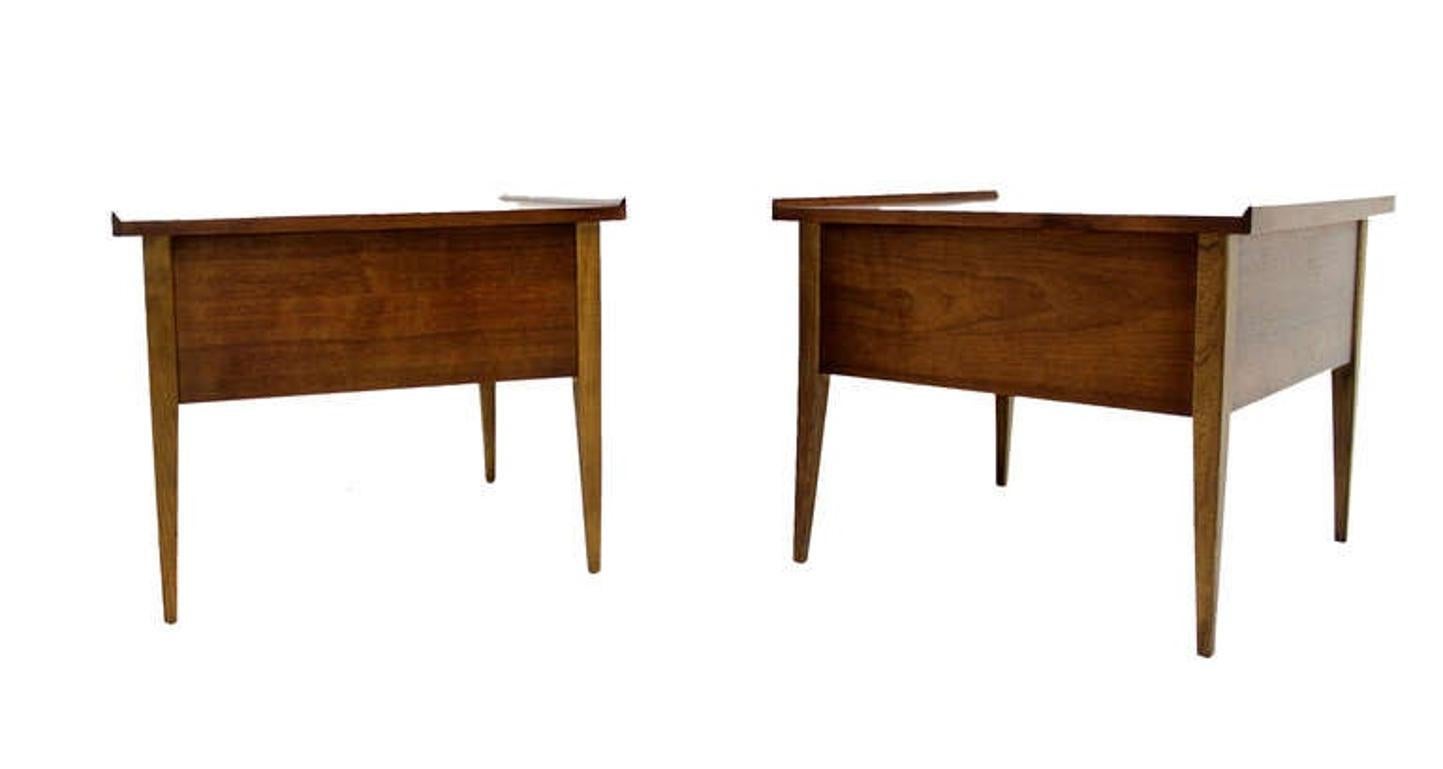 Pair Large Square Raised Rolled Edge Danish Mid Century Modern Walnut End Tables