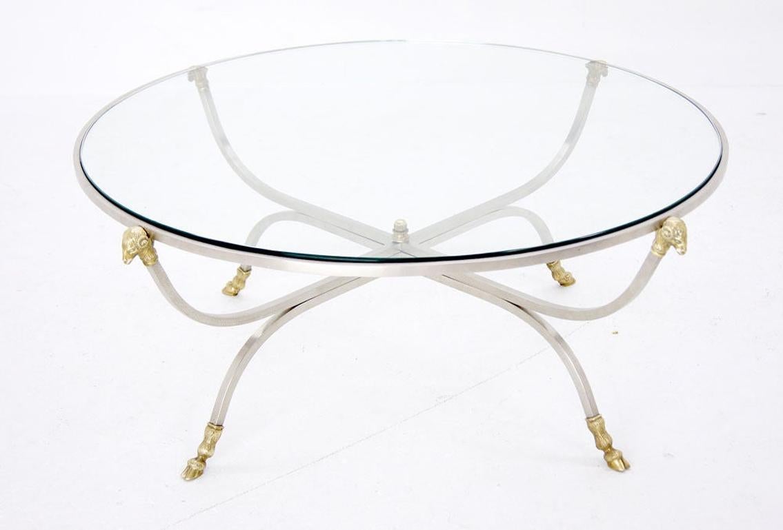 Jensen Style Steel and Brass Hoof and Ram's Head Coffee Table