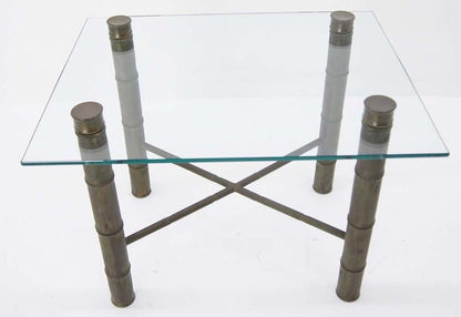 Faux Bamboo Brass X Base Square Glass Top Coffee Table Mid Century Modern