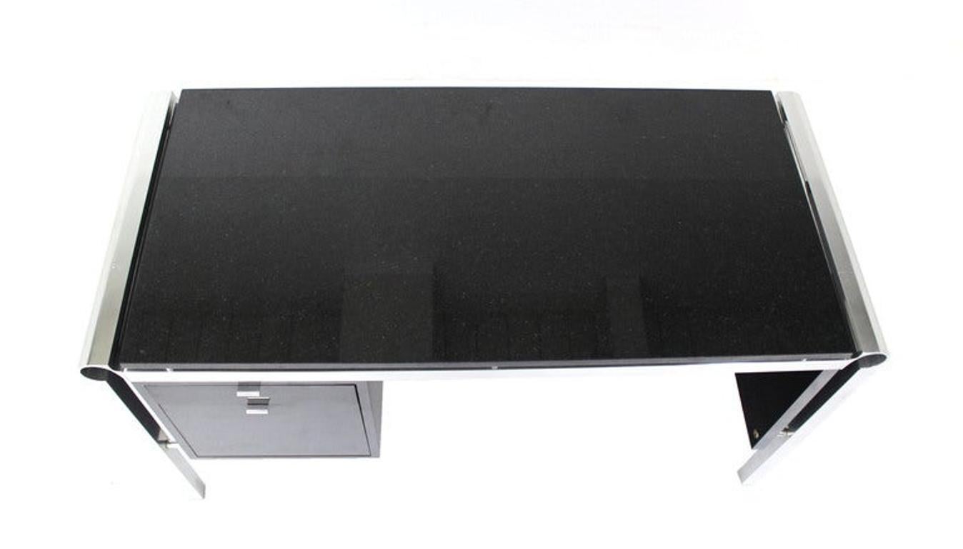 Pace Collection Mid Century Italian Modern Thick Black Marble Granite Top Desk