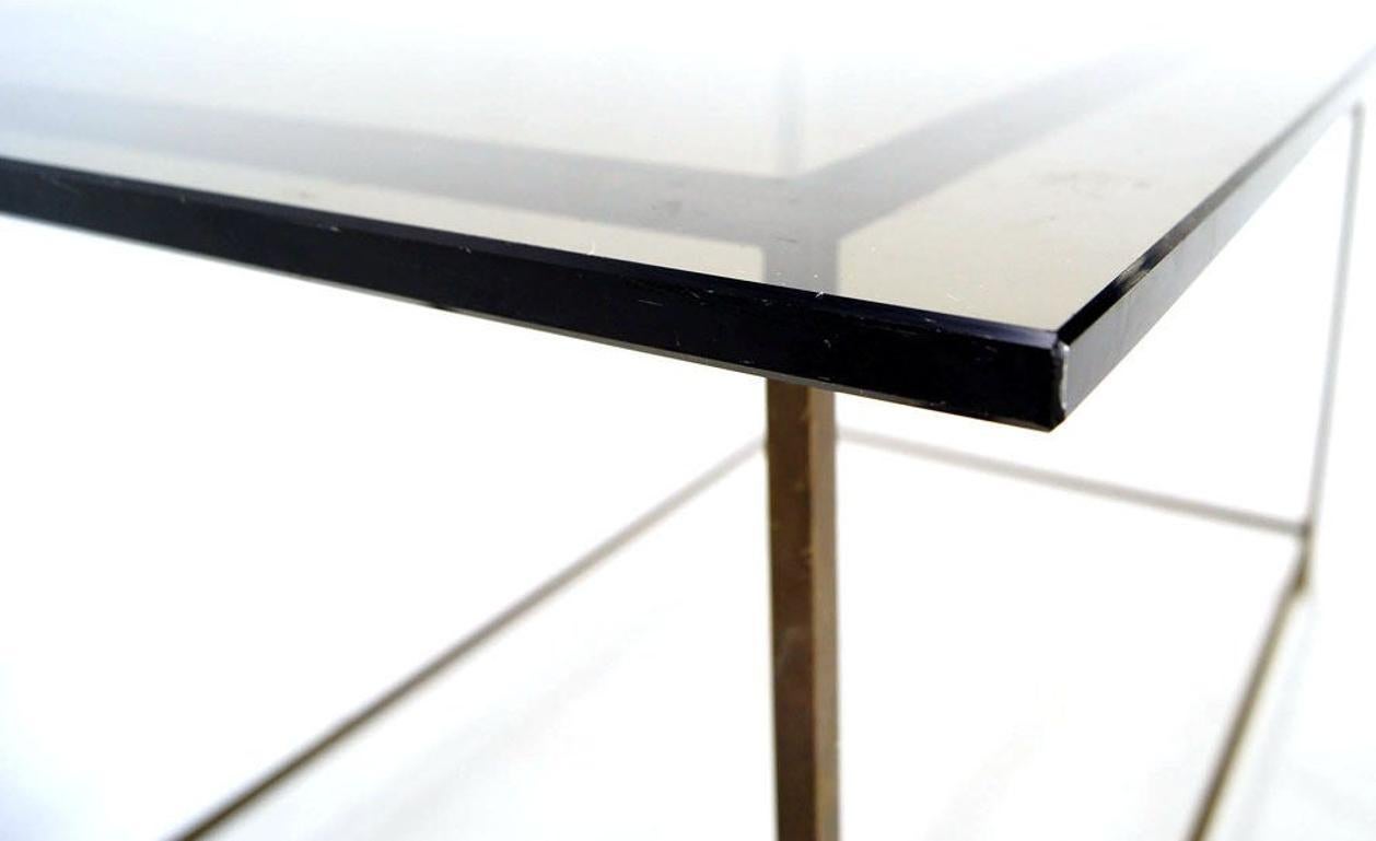 Thin Solid Brass Base Mid-Century Modern Glass Top Table