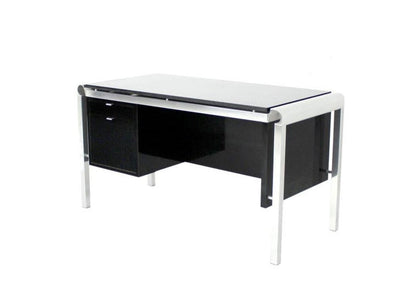 Pace Collection Mid Century Italian Modern Thick Black Marble Granite Top Desk