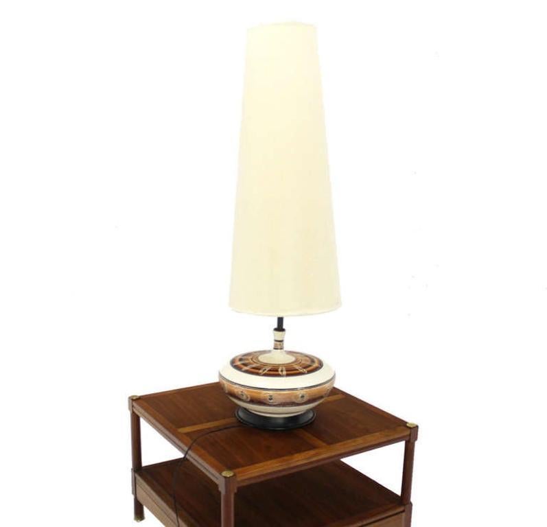 Large 53" Tall Round Porcelain Pottery Base Mid-Century Modern Table Lamp MINT!