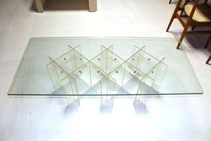 Mid-Century Modern Long Rectangular Lucite Base Glass Top Coffee Table MINT!