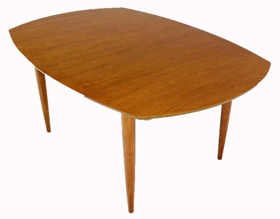 John Stuart Light Walnut Boat Shape Walnut Dining Table Tapered Leg Two Leaves